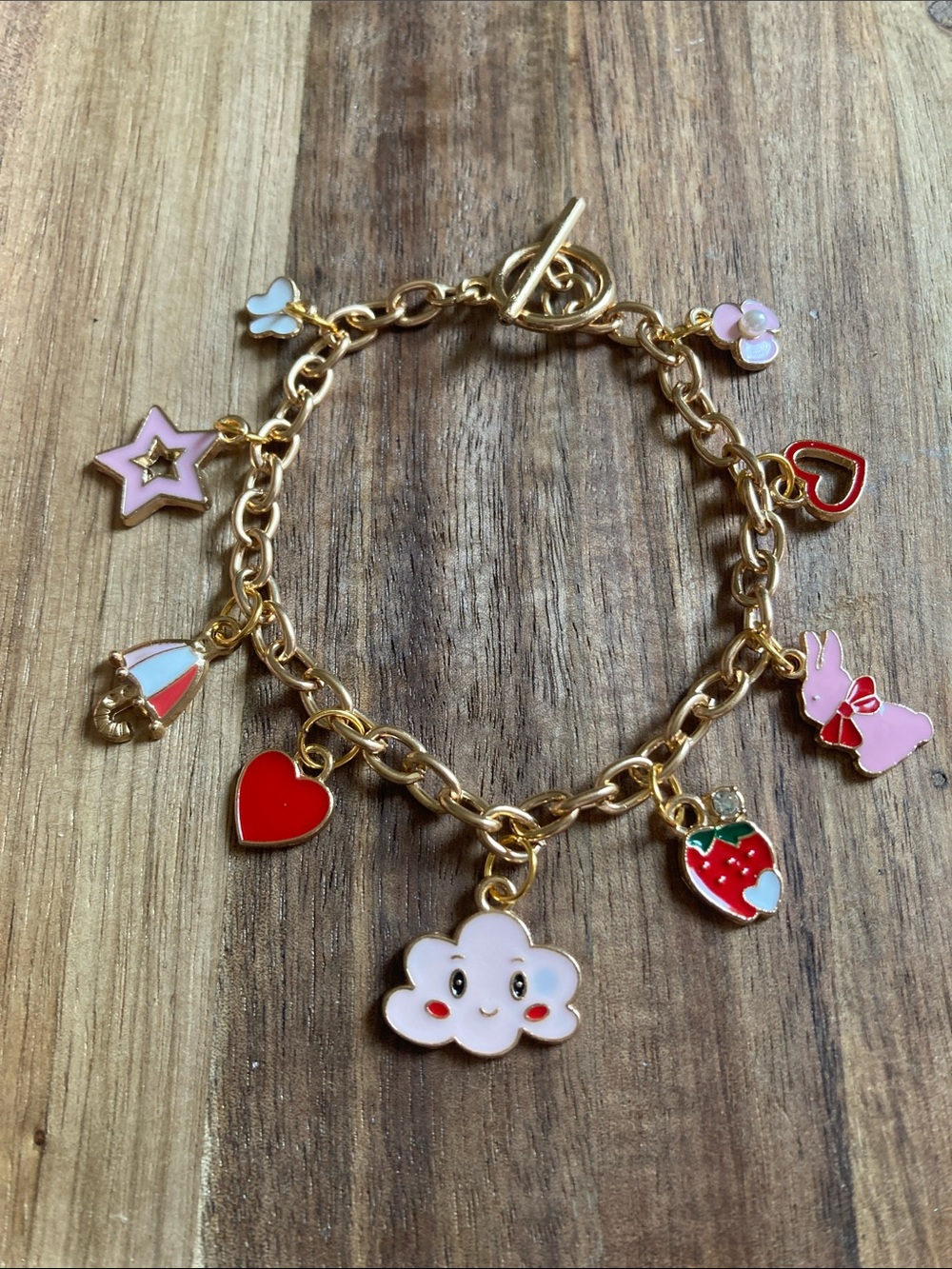Handmade Charm Bracelet with Pink, Red and White Enamel Charms